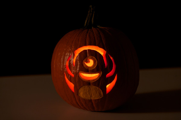 Ein einziger Kürbis wird vor einem neutralen Hintergrund präsentiert.