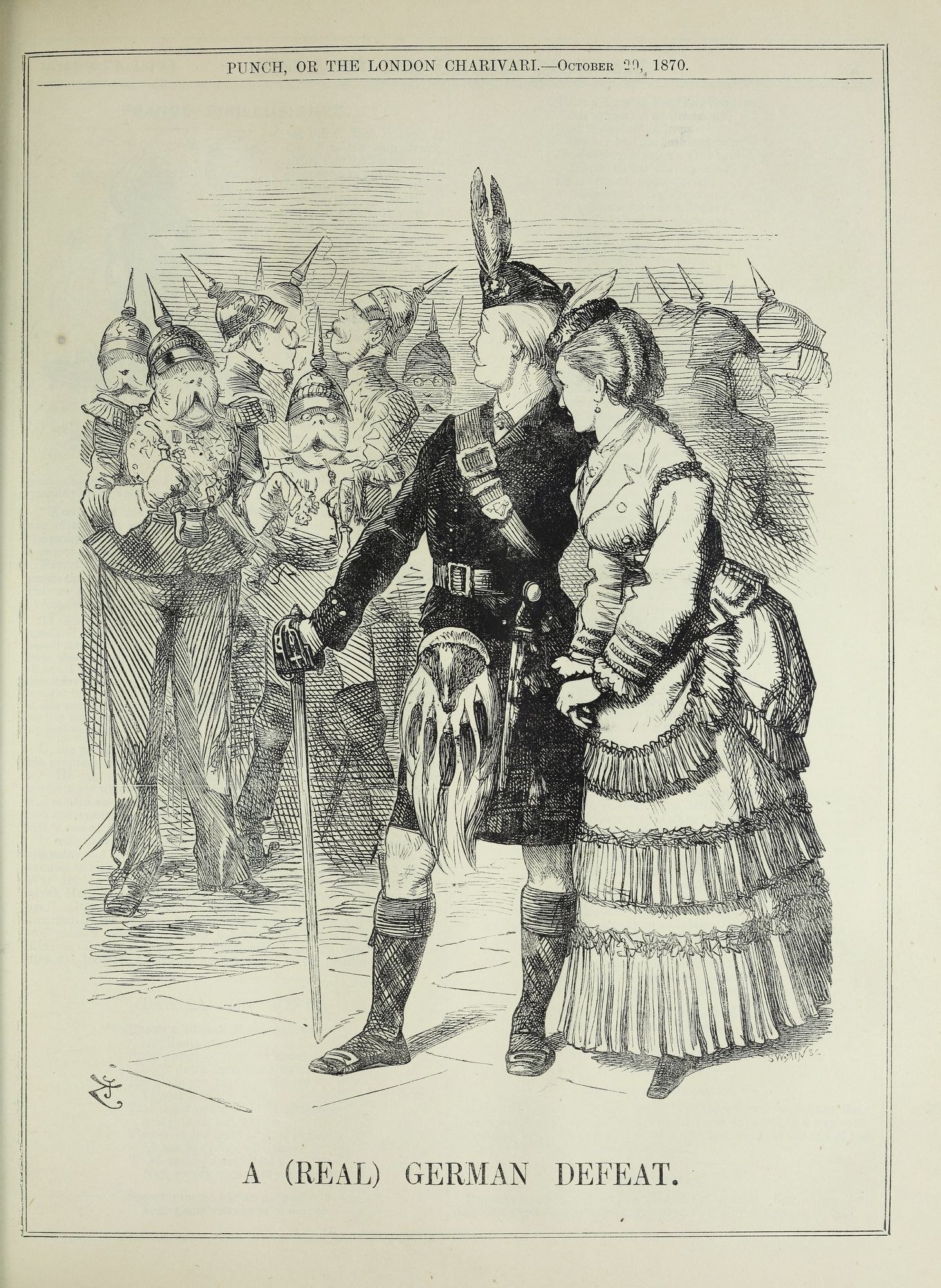 Zwei Personen stehen vor einer Menge, der Mann hält einen Stock in der Hand, auf einem Papier mit deutschem Text und Zahlen, die eine Niederlage anzeigen.