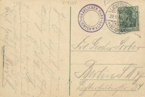 Alte Postkarte mit einer Briefmarke, die "Lichtenwald, Deutschland - Cover nach Deutschland" lautet, mit handgeschriebener Text und zwei zusätzlichen Briefmarken in der oberen rechten Ecke.