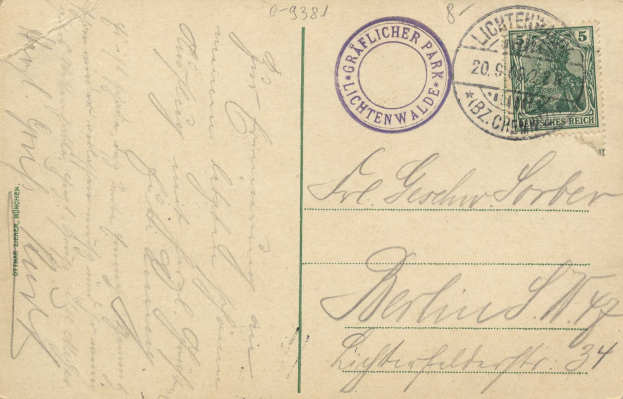 Alte Postkarte mit einer Briefmarke, die "Lichtenwald, Deutschland - Cover nach Deutschland" lautet, mit handgeschriebener Text und zwei zusätzlichen Briefmarken in der oberen rechten Ecke.