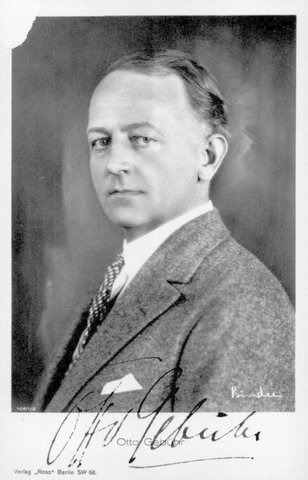 Schwarzes und weißes Porträt von Otto Geburt, einem deutschen Politiker, der einen Blazer und eine Krawatte trägt, mit Text unten.