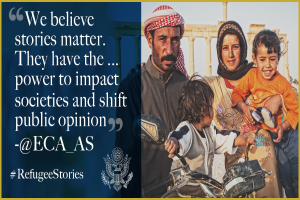 Ein Blatt mit Kindern in bunten Kleidern, die in einem üppigen Garten spielen, mit Text in einer verspielter Schrift.