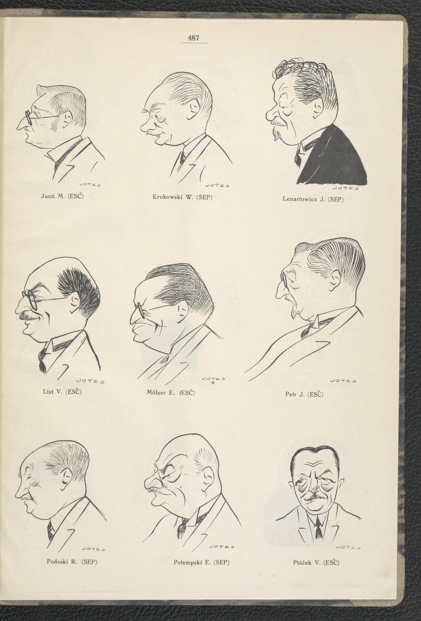 Ein Buchumschlag mit einem Gitter aus skizzierten Männern in Anzügen mit unterschiedlichen Gesichtsausdrücken vor auffälligem Text.