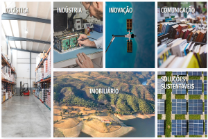 Eine Collage aus sechs Bildern, die verschiedene Solarmodule, eine Person, die an einem elektronischen Gerät arbeitet, eine Person mit einem Gegenstand in der Hand, eine Decke mit Lampen, Bücher in einem Regal und eine Landschaft mit Solarmodulen, Bäumen, Wasser und Hügeln zeigt, mit Texten zum Thema Solarindustrie.