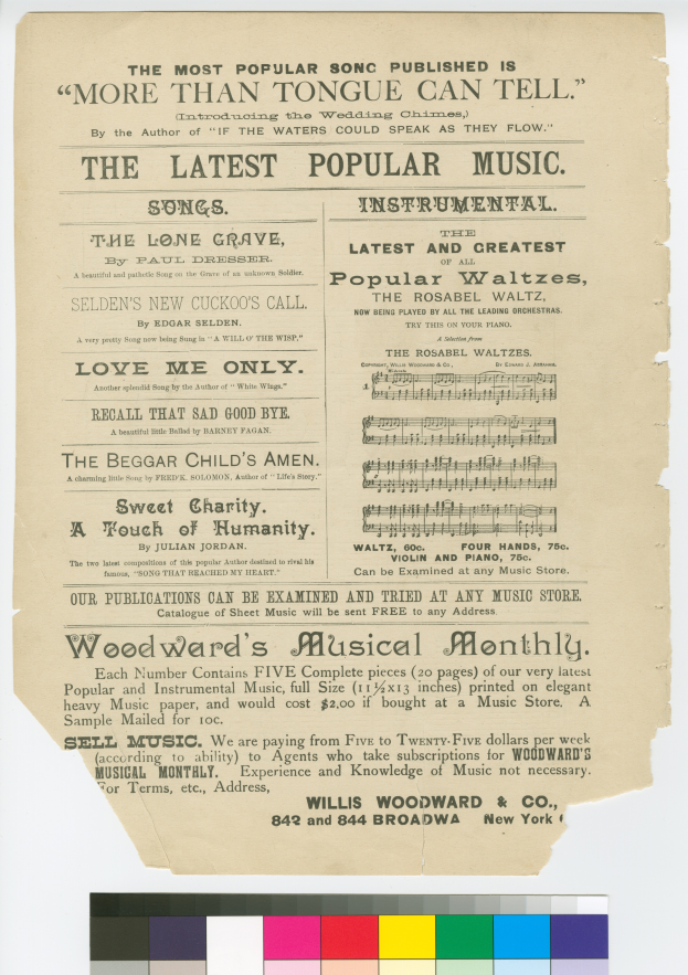 Ein Blatt Papier mit dem Text 'Der Beliebteste Veröffentlichte Song Ist Mehr Als Die Zunge Erzählen Kann' und Farbmustern unten.