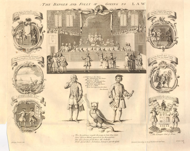 Eine Papierreproduktion, die besorgte Menschen in verschiedenen Zust├Ąnden von Furcht und Verwirrung zeigt, begleitet von gro├čen Texten über die Gefahren der Rechtsverfolgung.