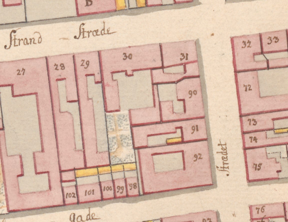 Alte detaillierte Karte der Stadt Strand, Deutschland, mit Straßen, Gebäuden und anderen Merkmalen.