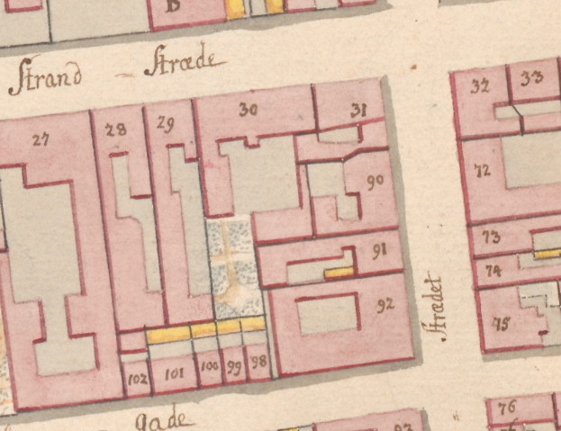 Alte detaillierte Karte der Stadt Strand, Deutschland, mit Straßen, Gebäuden und anderen Merkmalen.