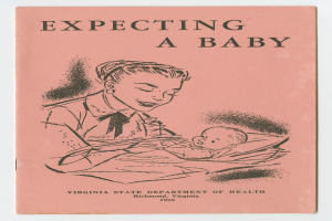 Ein Buchumschlag mit einer Frau, die ein Baby hält, beide mit warmherzigen Gesichtern, und der Titel 'Erwarten ein Baby'.