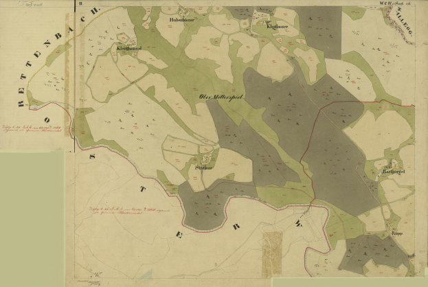 Ein altes Stadtplan von Stuttgart, Deutschland, das Stadtgrenzen, Straßen, Gebäude, Sehenswürdigkeiten und Text mit zusätzlichen Informationen zeigt.