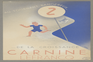 Eine Person in einem hellgelben Kleid lächelt freudig in der Mitte eines Karnevalplakats, umgeben von der Schrift "Karneval" in fetter schwarzer Schrift.