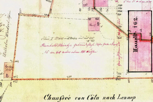 Detailierte alte Karte von Leipzig, Deutschland, mit Text und Zahlen, die eine geplante Stelle hervorhebt und Straßen, Gebäude und Sehenswürdigkeiten zeigt.