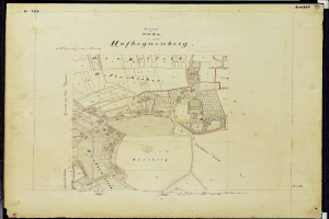 Schwarze-weiß-Karte von Hofhegenberg, Deutschland, mit schwarzem Rand, zeigt Straßen, Gebäude und Sehenswürdigkeiten.