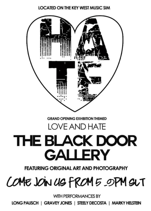 Ein weißer Plakat mit dem Wort "HATE" in Schwarz in der Mitte eines Herzsymbols.