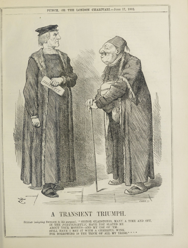 Zwei Männer stehen nebeneinander, einer hält einen Stock, mit entschlossener Miene, unter dem Text "Ein flüchtiger Triumph".