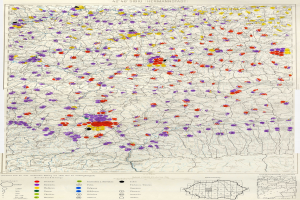 Eine Deutschlandkarte mit bunten Punkten, die die Verteilung der Bevölkerung in jedem Land darstellen, begleitet von Text am unteren Rand.