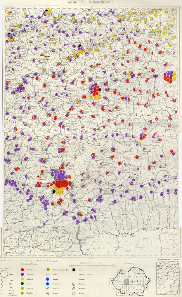 Eine Deutschlandkarte mit bunten Punkten, die die Verteilung der Bevölkerung in jedem Land darstellen, begleitet von Text am unteren Rand.