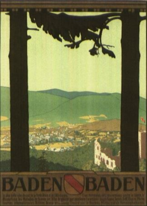 Ein Vogel sitzt auf einem Ast mit Gebäuden, Hügeln und einem klaren blauen Himmel im Hintergrund, mit Text, der wahrscheinlich Informationen über Baden-Württemberg, Deutschland, enthält.