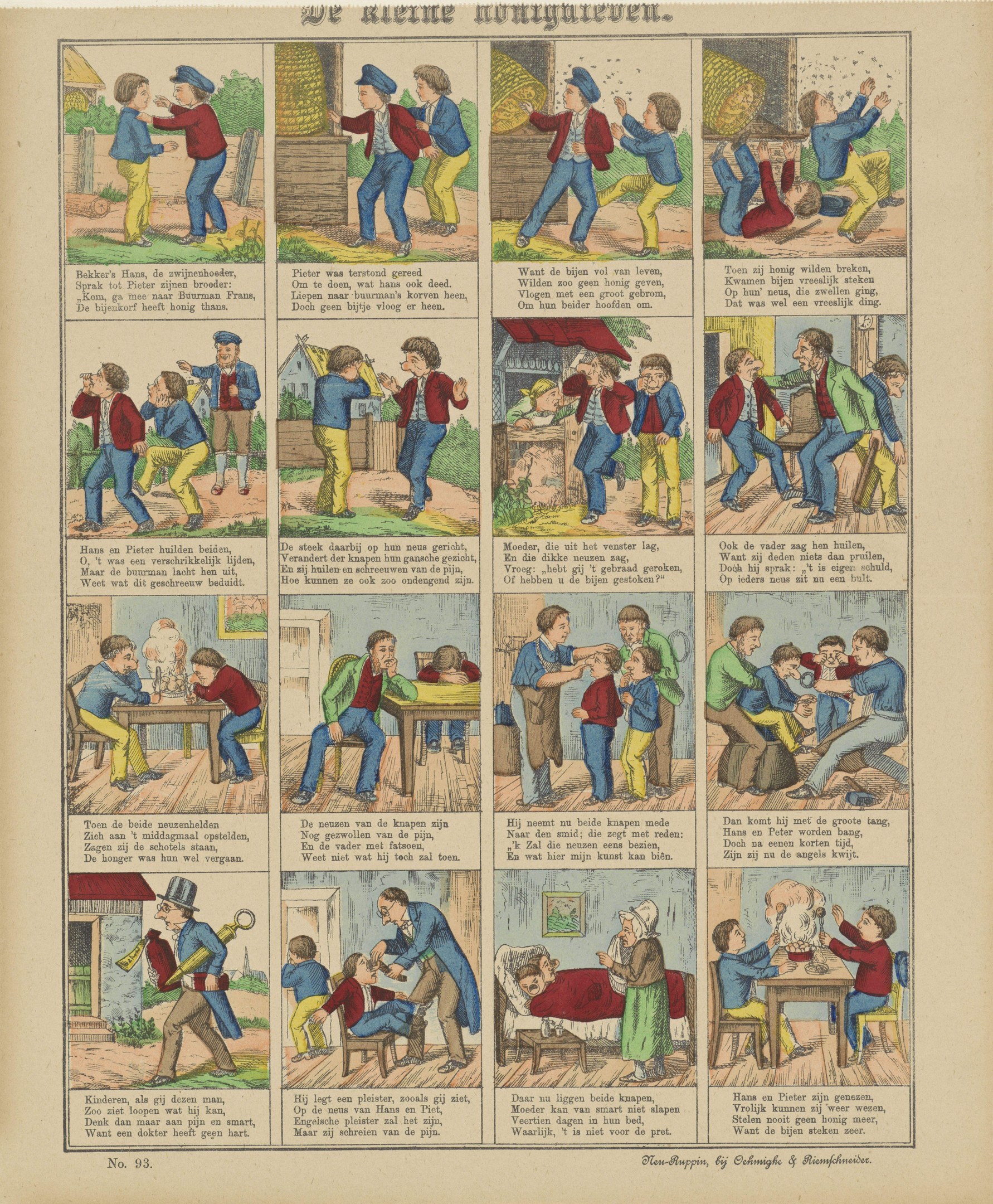 Offenes Buch mit einer Comic-Seite mit einem Cartoon-Mann und einer Frau, die sich unterhalten, begleitet von Dialogtext.