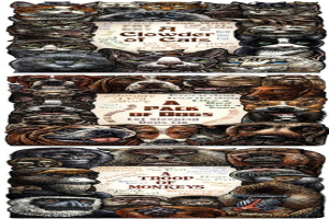 Ein Collage aus verschiedenen Tiergesichtern, jeweils aus Buchstaben oder Text auf Papier zusammengesetzt.